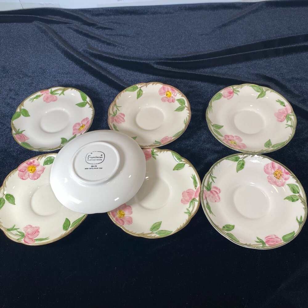 Set of 7,  Vintage Franciscan Desert Rose Saucer Plates, 1950's